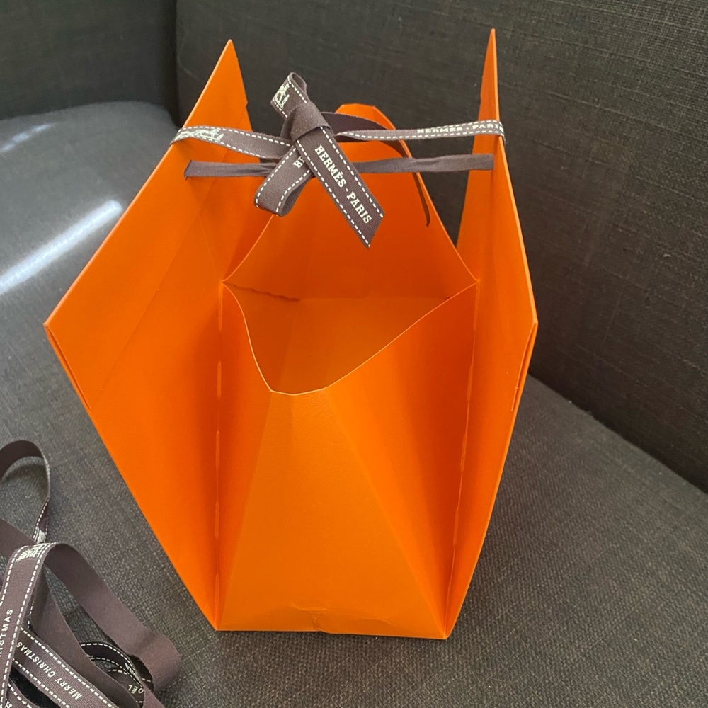 Hermès Orange Bag with Brown Ribbon